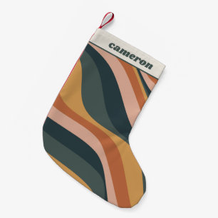 Petite Chaussette De Noël Terme Boho Wavy Lines Terracotta Personnalisé