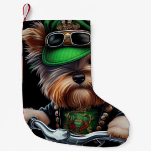 Petite Chaussette De Noël Tervueren Biewer Terriers au guidon d'un vélo jour