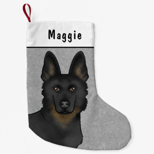 Petite Chaussette De Noël Tête de chien Berger Allemand Bi-Noir et nom perso