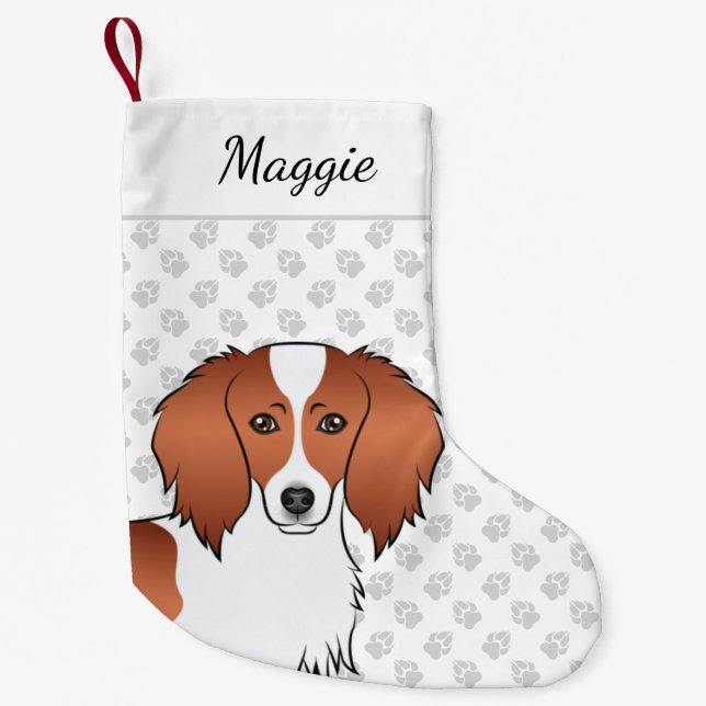 Petite Chaussette De Noël Tête de chien caricaturale rouge Piebald long chev (Devant)