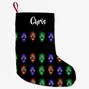 Petite Chaussette De Noël Têtes de crâne colorées sur noir