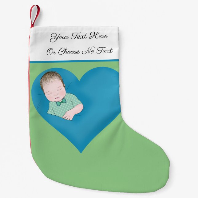 Petite Chaussette De Noël Texte personnalisé | Bébé dormant Garçon Amour Ble (Devant)