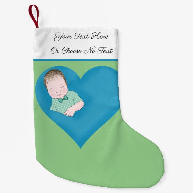 Petite Chaussette De Noël Texte personnalisé | Bébé dormant Garçon Amour Ble (Devant)