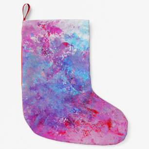 Petite Chaussette De Noël Texture créative bleu-rose, taches de peinture.