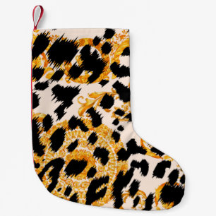 Petite Chaussette De Noël Texture léopard avec motif baroque or