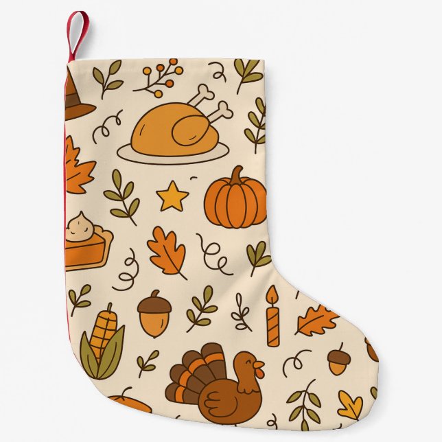 Petite Chaussette De Noël Thanksgiving Doodles Seamless Pattern (Devant)