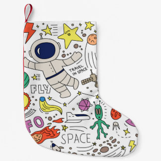 Petite Chaussette De Noël Thème Espace dans l'illustration style doodé