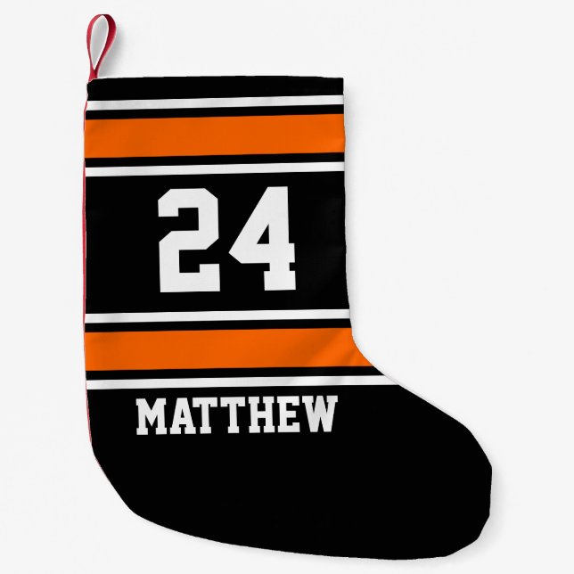 Petite Chaussette De Noël Thème sportif noir et orange (Devant)