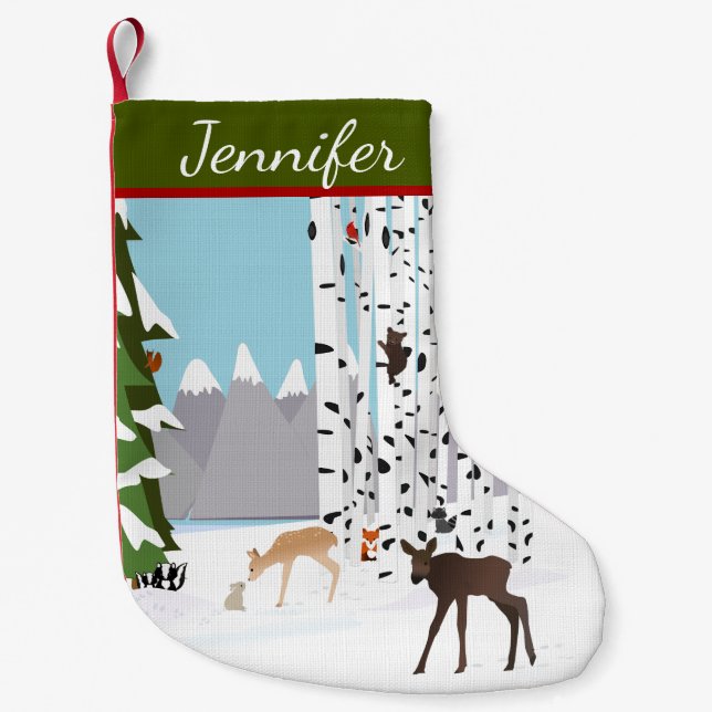 Petite Chaussette De Noël Thème Woodland Stockage personnalisé (Devant)