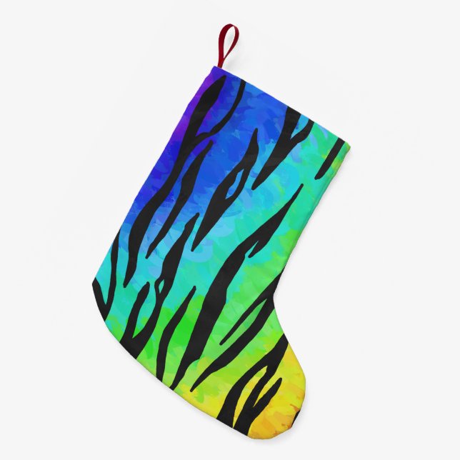 Petite Chaussette De Noël Tiger Black et Rainbow Stuff (Devant (Accrochage))
