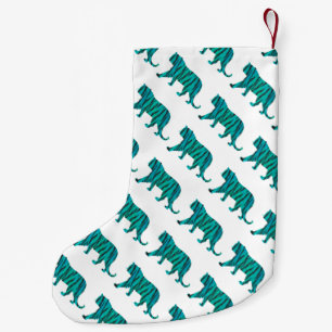 Petite Chaussette De Noël Tiger noir et Turquoise