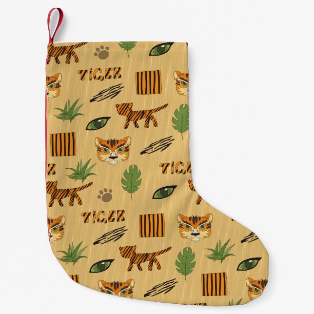 Petite Chaussette De Noël Tigre de dessin animé : Motif des enfants gai. (Devant)