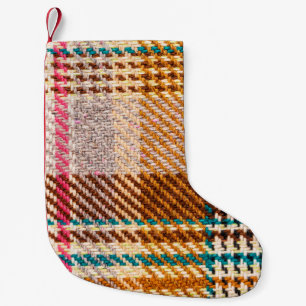 Petite Chaussette De Noël Tissu à damiers Brown avec fils colorés. Scott