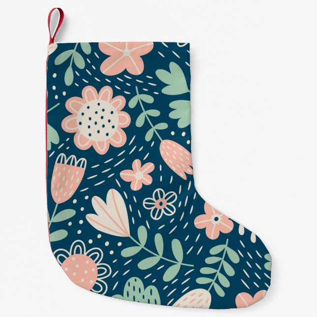 Petite Chaussette De Noël Tissu étoffé floral à la main. Motif Seamel (Devant)