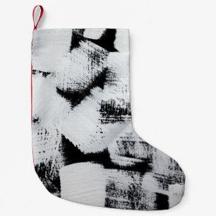 Petite Chaussette De Noël Toile peinte en noir blanc, abstraite.