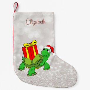 Petite Chaussette De Noël Tortue mignonne avec chapeau de Père Noël présent,