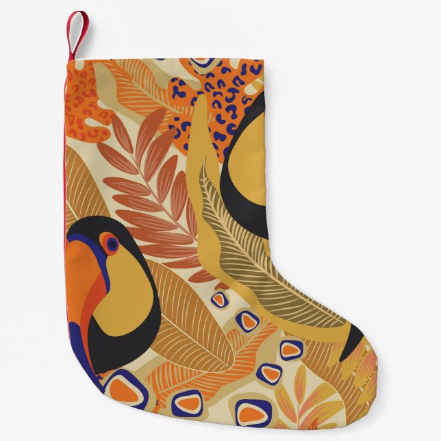 Petite Chaussette De Noël Toucans sur branches, motif tropical sans soudure. (Devant)