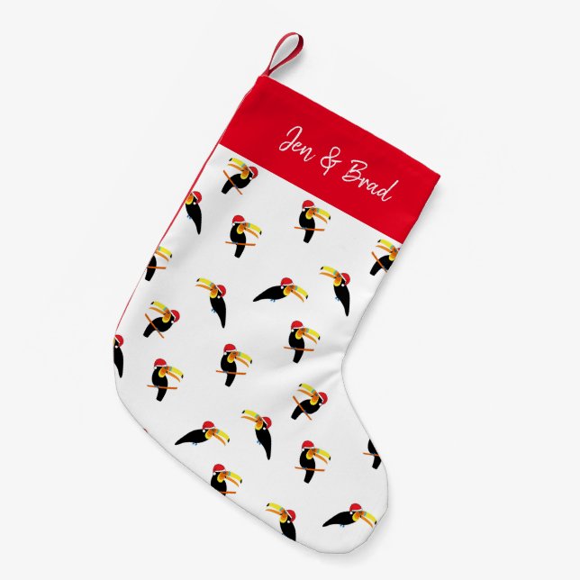 Petite Chaussette De Noël Toucans tropicaux Motifs de Noël à Santa Hats (Devant (Accrochage))