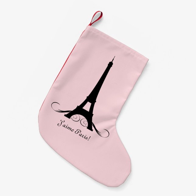 Petite Chaussette De Noël Tour Eiffel rose J'aime Paris ! (Devant (Accrochage))