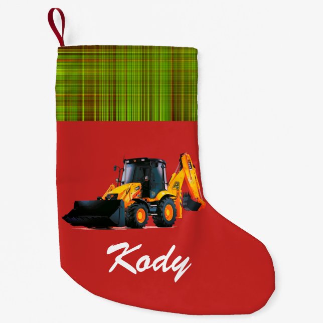 Petite Chaussette De Noël Tracteur de chargeur jaune moderne personnalisé en (Devant)