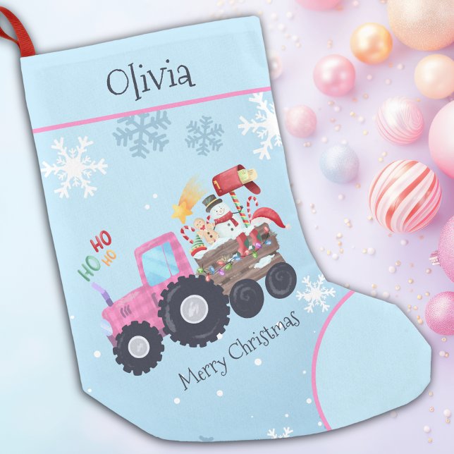 Petite Chaussette De Noël Tracteur rose Joyeux Nom de Noël (Créateur téléchargé)