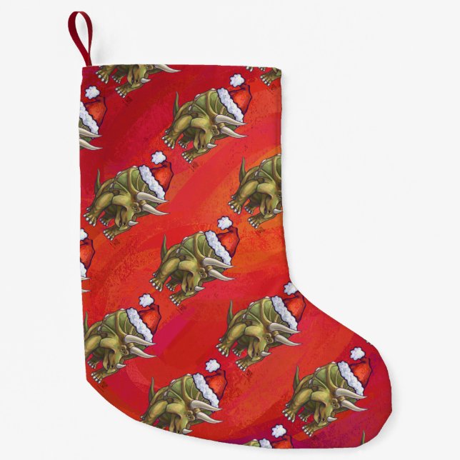 Petite Chaussette De Noël Tricératops Noël En Rouge (Devant)