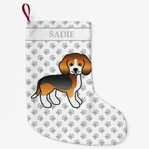 Petite Chaussette De Noël Tricolore Beagle mignon Cartoon Chien et nom