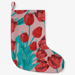 Petite Chaussette De Noël Tulipes de printemps, motif floral dessiné à la ma