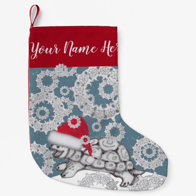 Petite Chaussette De Noël Turtle Blue Snowflakes Santa Hat Vacances d'hiver (Devant)