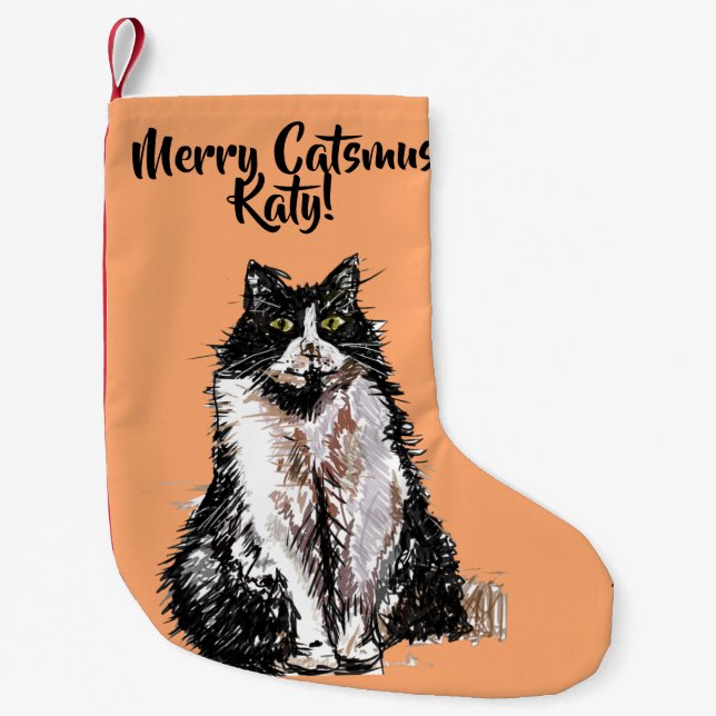 Petite Chaussette De Noël Tuxedo Chat Merry Catsmus orange Noël Stocker (Devant)