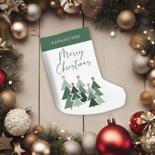 Petite Chaussette De Noël Typographie des arbres de Noël rustiques