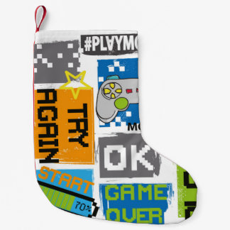 Petite Chaussette De Noël Typographie Game impression pixel. Illustration du