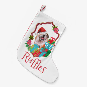 Petite Chaussette De Noël Un bulldog anglais portant une couronne de Noël ca