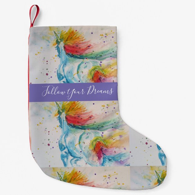Petite Chaussette De Noël Unicorn aquarelle peinture rêves Noël (Devant)
