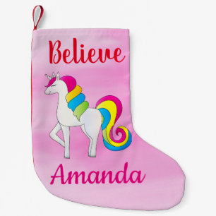 Petite Chaussette De Noël Unicorn Croire mignon rose Nom personnalisé