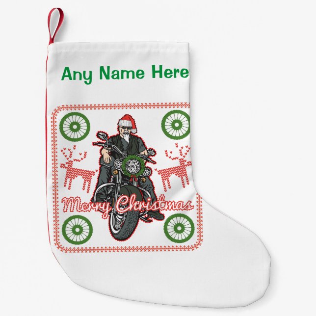 Petite Chaussette De Noël Vacances de moto de motard de Père Noël de Joyeux (Devant)