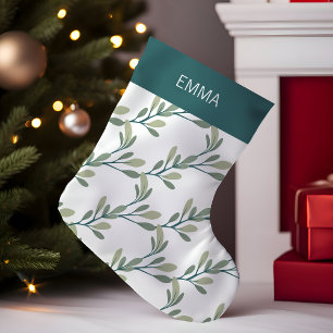 Petite Chaussette De Noël Vacances vertes   Monogramme botanique