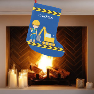 Petite Chaussette De Noël Véhicule de construction personnalisé Garçon Bl