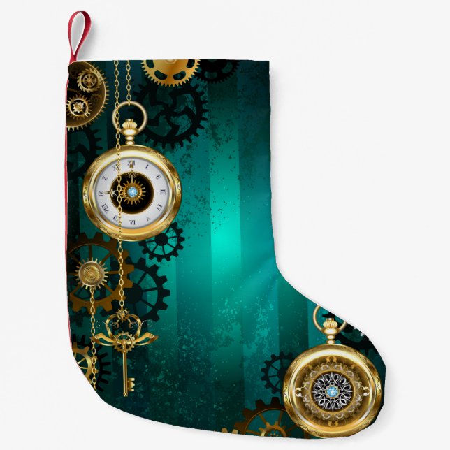 Petite Chaussette De Noël Veille bijoux Steampunk sur un Arrière - plan vert (Devant)