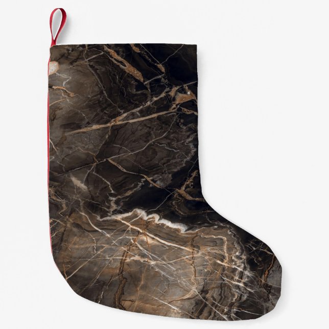 Petite Chaussette De Noël Veines dorées en marbre foncé Brown (Devant)