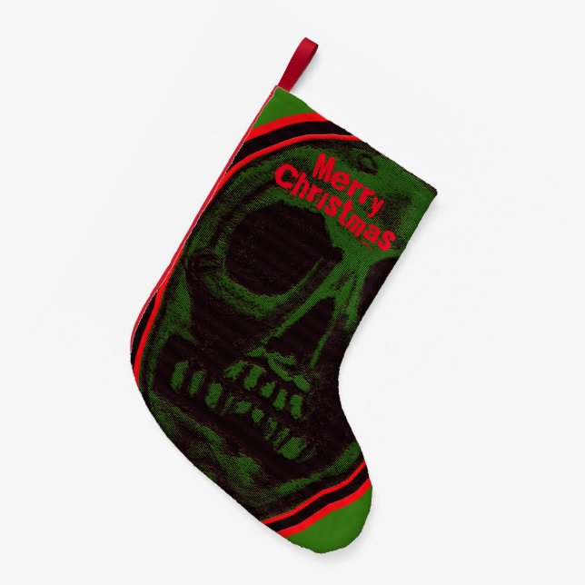 Petite Chaussette De Noël Vert de crâne de Joyeux Noël (Devant (Accrochage))