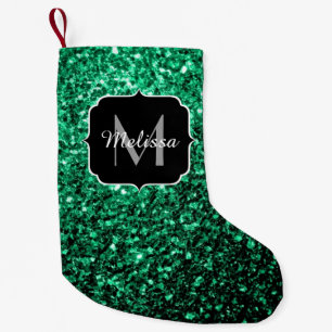 Petite Chaussette De Noël Vert émeraude faux paillettes scintillent Monogram