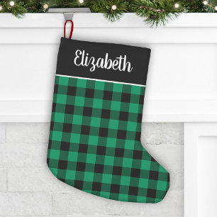 Petite Chaussette De Noël Vert et noir Buffalo Plaid Nom Personnalisé