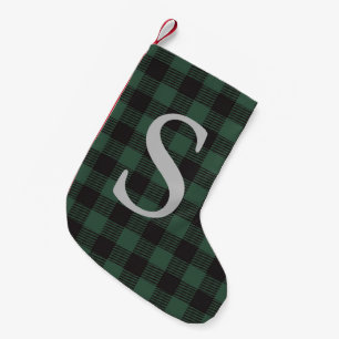 Petite Chaussette De Noël Vert Plaid Monogramme Classique Vacances Rustique