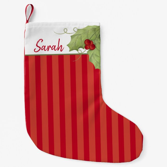 Petite Chaussette De Noël Vert rouge Élégant Botanique de Noël vert (Devant)