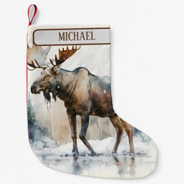 Petite Chaussette De Noël Vibes de Noël Aquarelle Moose - (Devant)