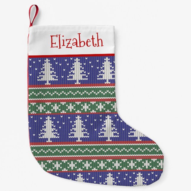 Petite Chaussette De Noël Vilain Motif de Noël Knit Sweat | Bleu (Devant)