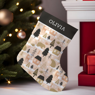 Petite Chaussette De Noël Village ours en rose noir et or moderne