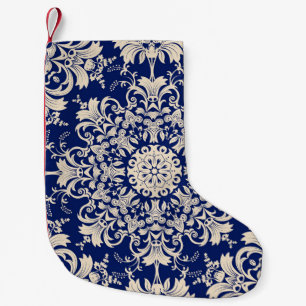Petite Chaussette De Noël Vintage Bleu : Elégant Motif sans couture.