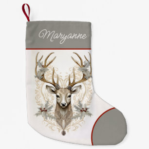 Petite Chaussette De Noël Vintage Buck Cerf et Baies avec nom Noël